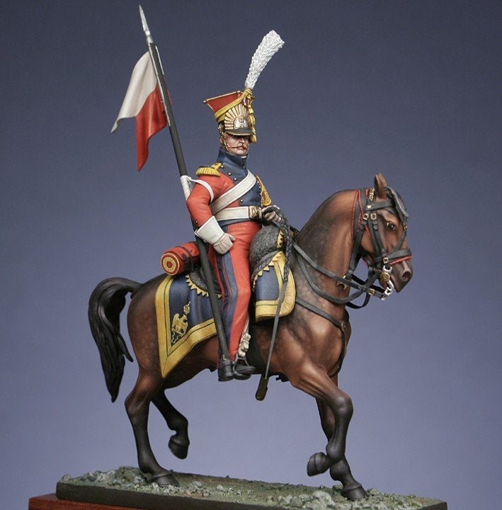 tinnen soldaatje Lancier rouge de la Garde 1813 à cheval, Ophalen of Verzenden, Nieuw, Groter dan 1:35, Figuur of Figuren