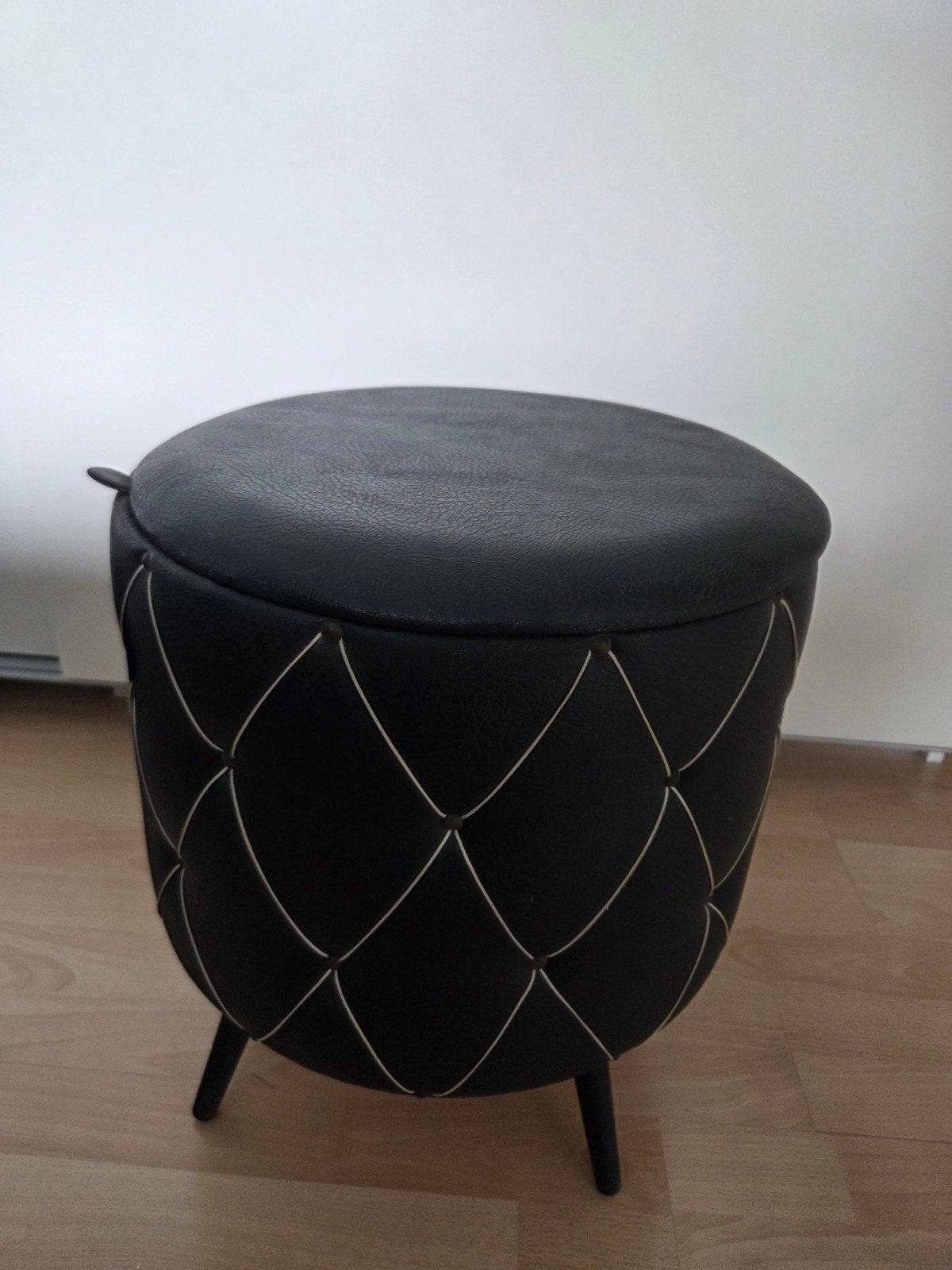 retro vintage poef op pootjes, Ophalen, Minder dan 50 cm, Rond, Minder dan 50 cm