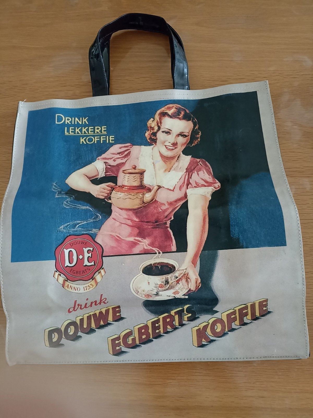 Vintage Douwe Egberts boodschappentas - Retro design, Ophalen of Verzenden, Gebruikt, Gebruiksvoorwerp