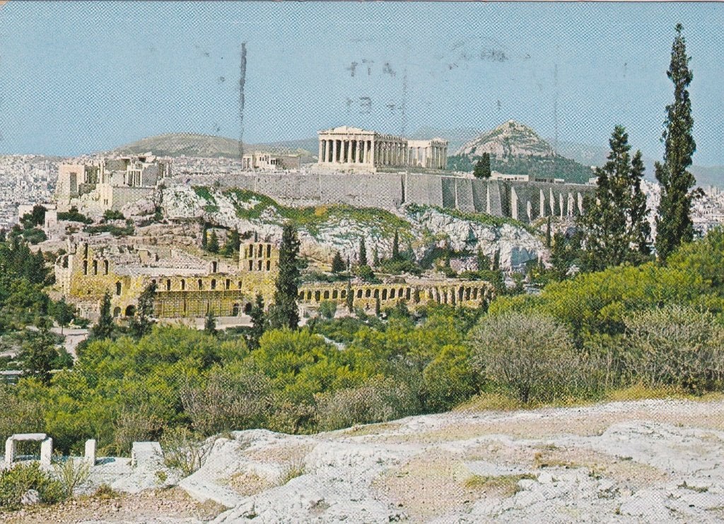 Griekenland athene, blik van de acropolis, Verzenden, 1960 tot 1980, Gelopen, Overig Europa