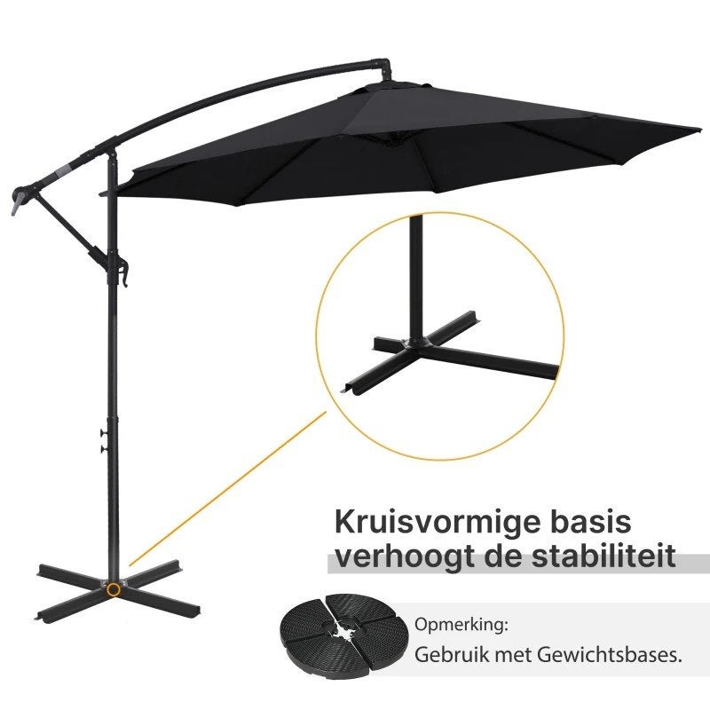 Zweefparasol 3m Zwart - Kantelbaar en Verstelbaar, Ophalen of Verzenden