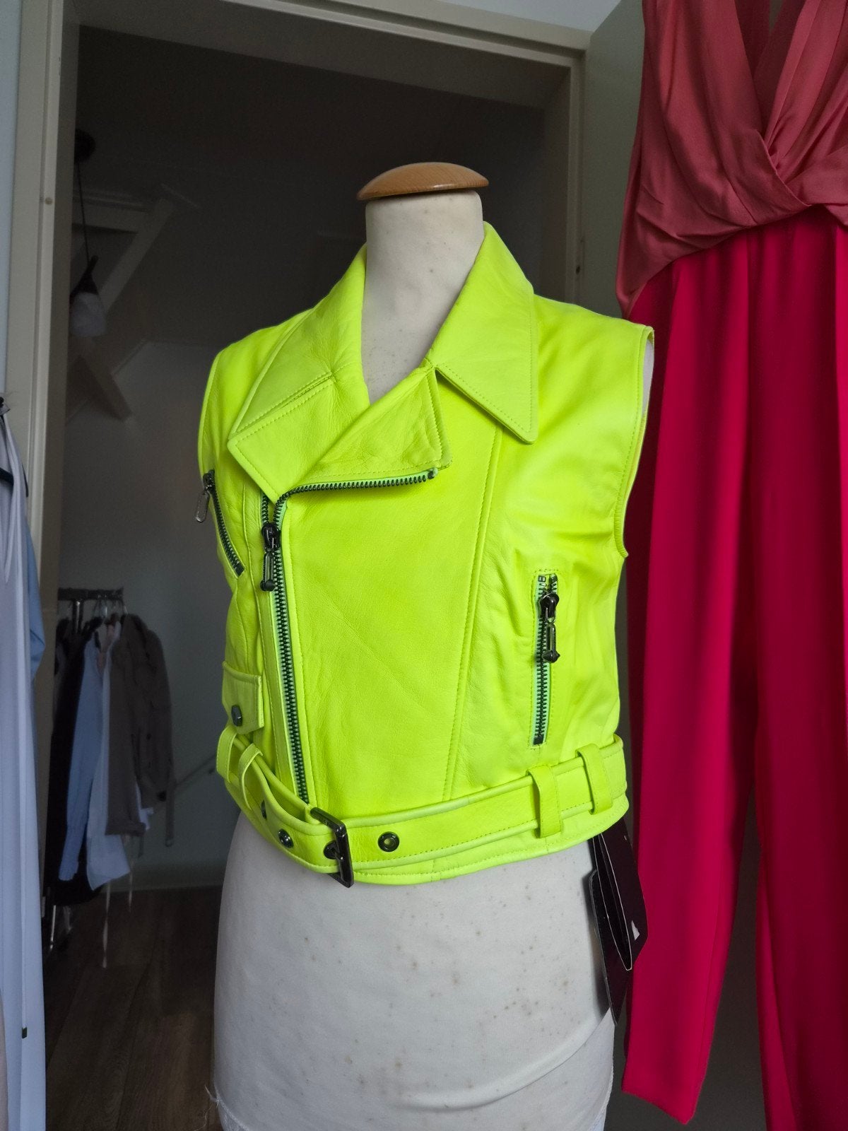 Philipp Plein leren jasje - Neon Geel, Kleding | Dames, Jassen | Zomer, Overige kleuren, Nieuw, Ophalen of Verzenden, Maat 36 (S)
