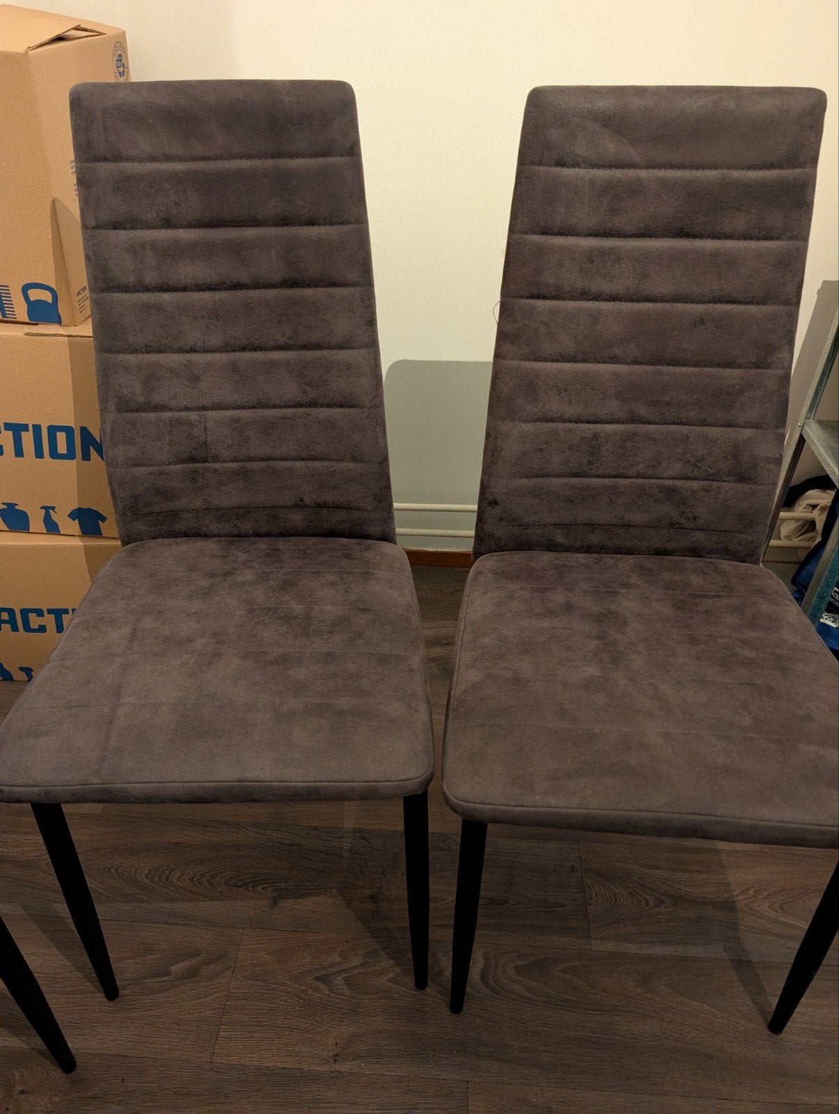 Set van 4 grijze eetkamerstoelen, Ophalen, Gebruikt, Metaal, Vier