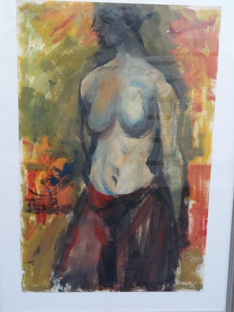 Kleurig schilderij van een halfnaakte vrouw, ongesigneerd, Verzenden
