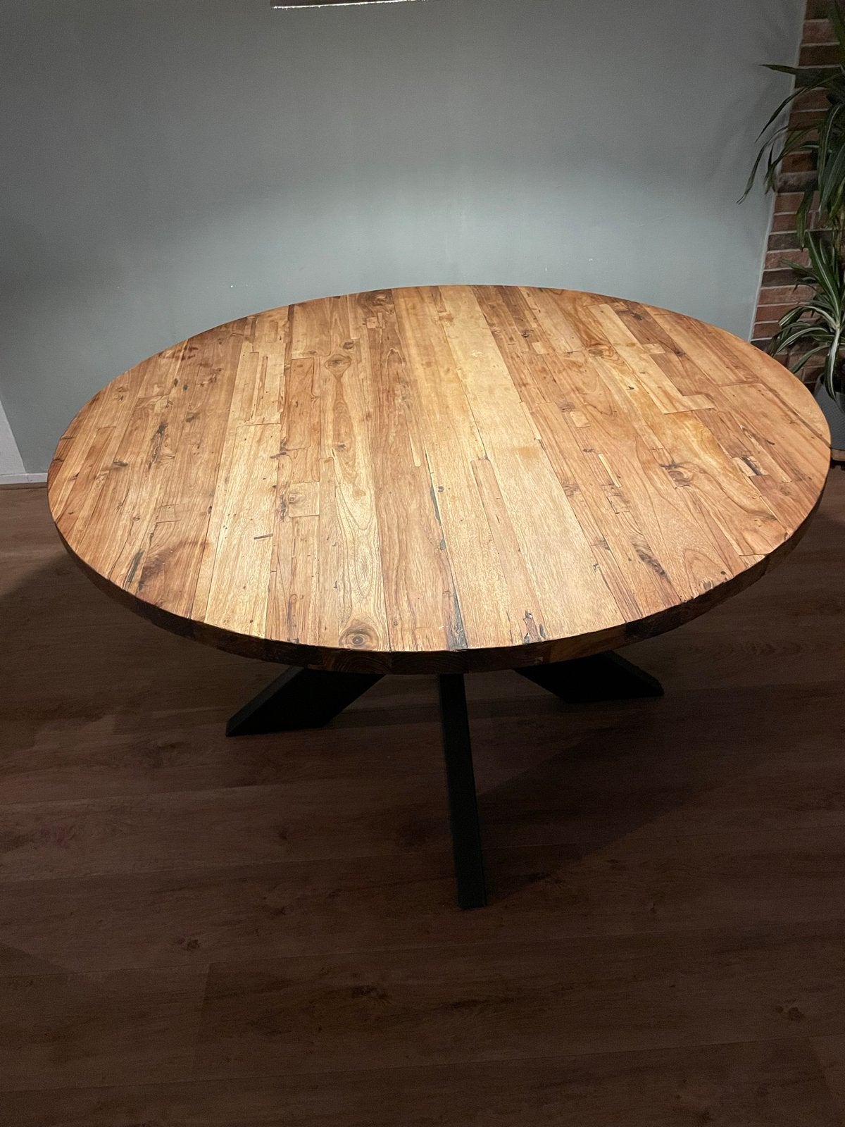 Ronde Teakhouten Eettafel, Ophalen, Gebruikt, 100 tot 150 cm, Vier personen