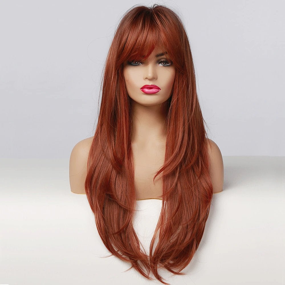 Rode Lange Pruik Met Pony Rood Haar Haren Dames Vrouwen, Verzenden, Nieuw, Pruik of Haarverlenging