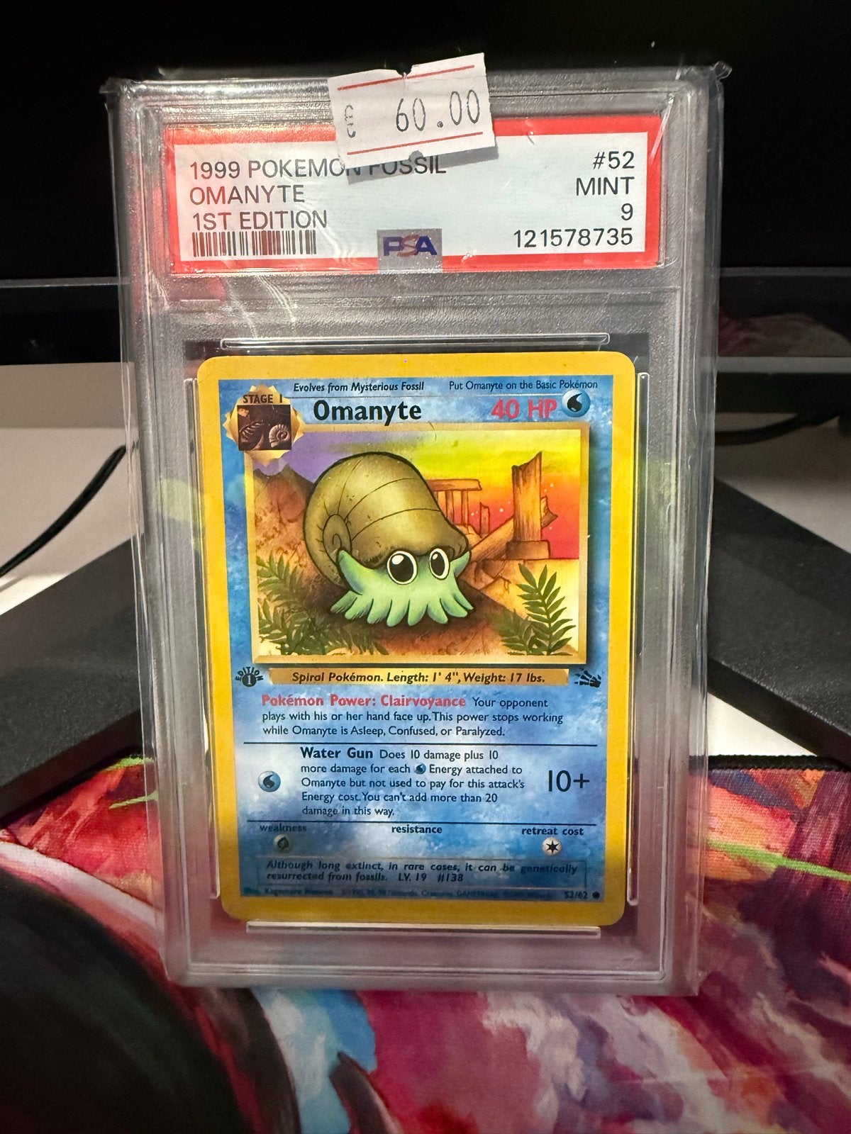 1999 Pokémon Fossil Omanyte 1st Edition PSA 9 Mint, Hobby en Vrije tijd, Verzamelkaartspellen | Pokémon, Ophalen of Verzenden