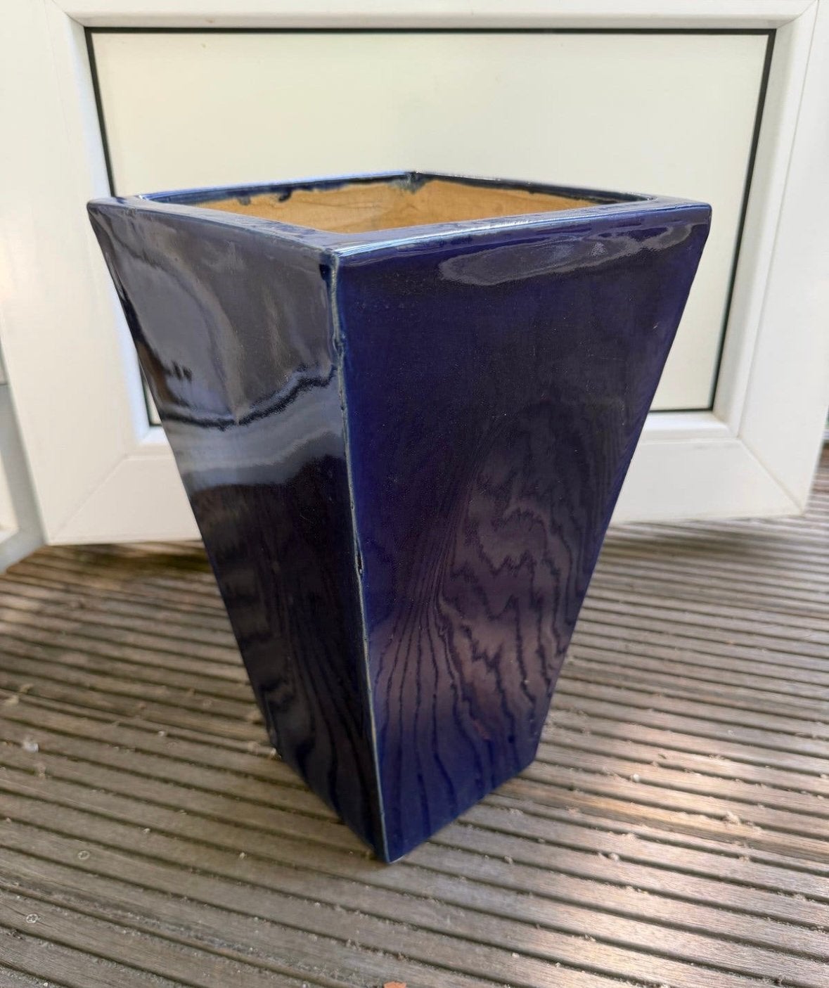 Bloempot keramiek geglazuurd blauw, Ophalen, Gebruikt, Balkon, Aardewerk