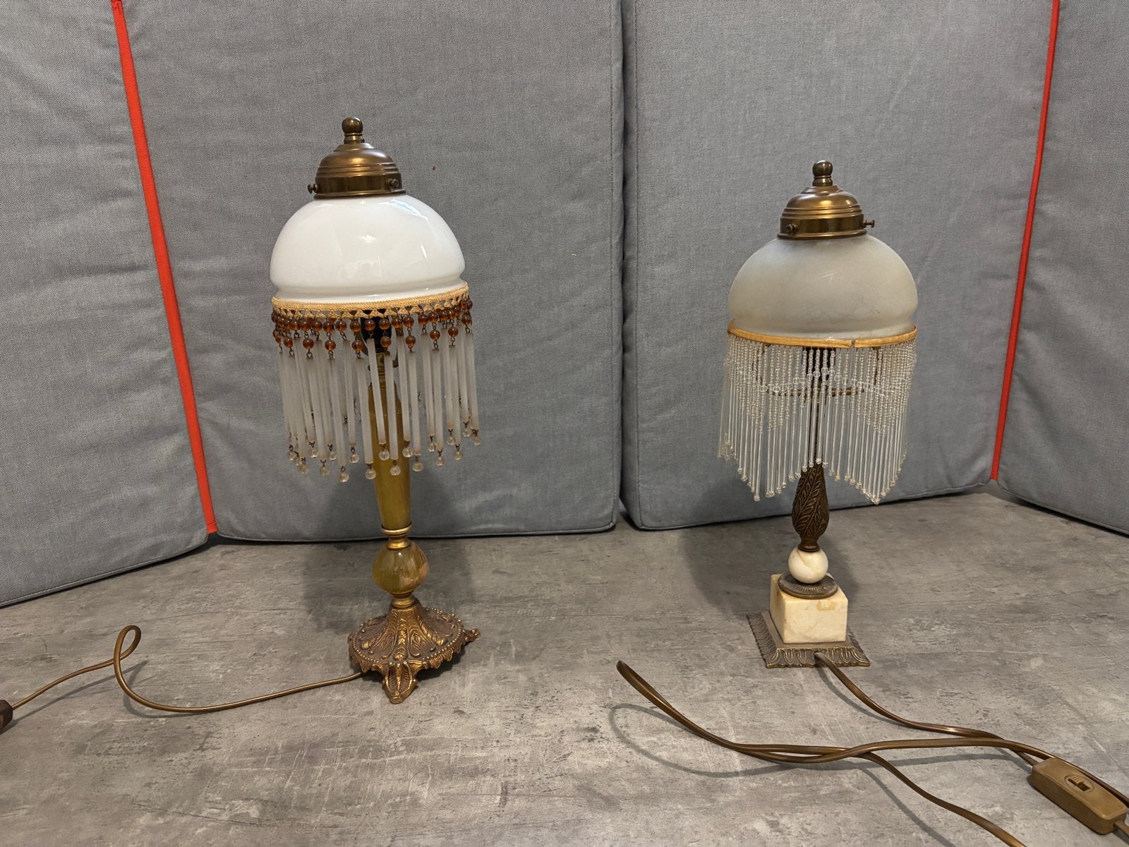 Set van 2 Vintage Tafellampen met Kralenkap, Antiek en Kunst, Ophalen