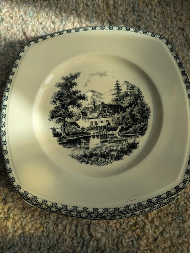 3 gebaksbordjes Societe ceramique landschap, Antiek en Kunst, Antiek | Servies los, Ophalen of Verzenden
