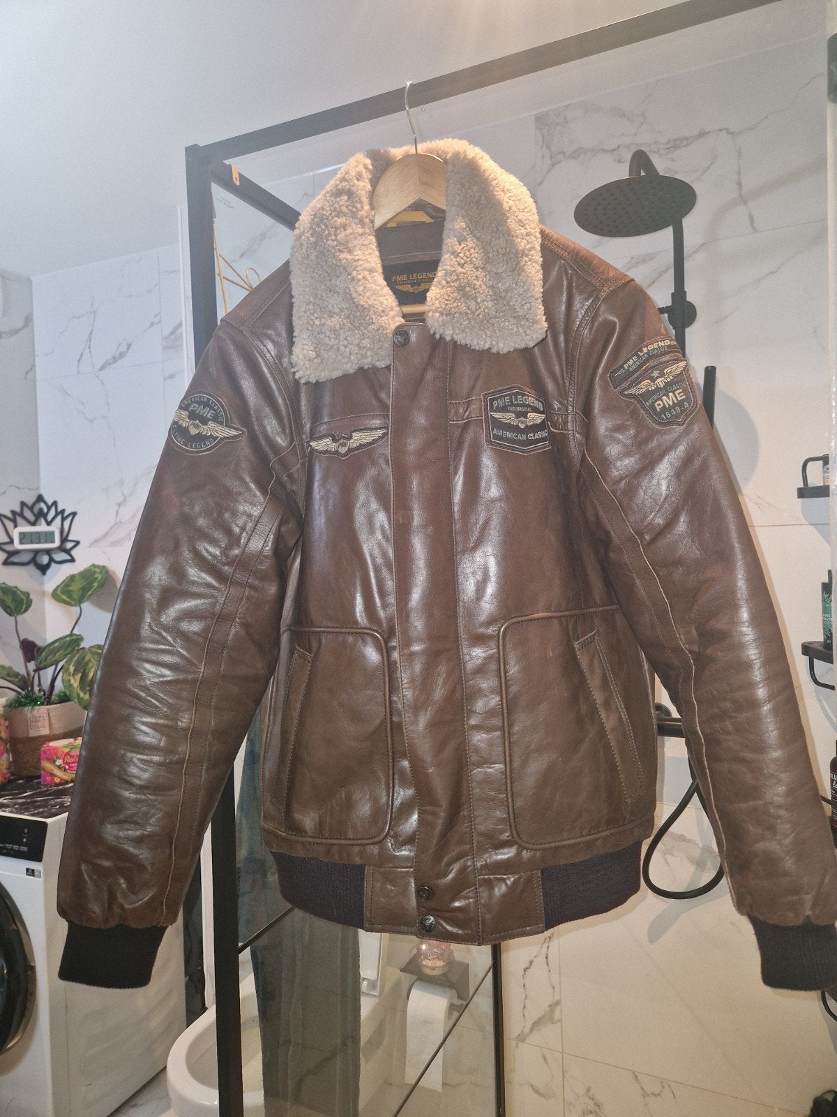PME Legend Hudson Leren Winterjas met Bontkraag - Maat L, Kleding | Heren, Maat 52/54 (L), Bruin, Ophalen of Verzenden, Zo goed als nieuw