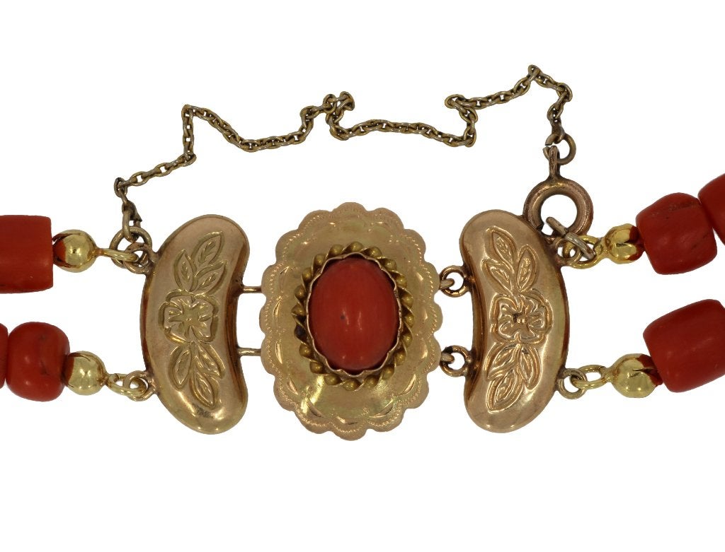 Bloedkoraal antieke ketting 14k gouden slot fraai dames, Verzenden, Goud, Ketting, Met edelsteen