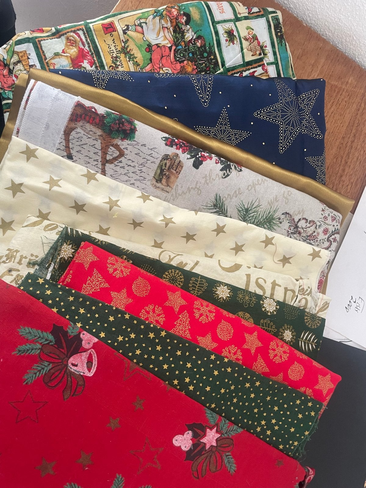 10 leuke kerst knutsel lapjes stof - Katoen, Hobby en Vrije tijd, Stoffen en Lappen, Gebruikt, Meerkleurig, Ophalen of Verzenden