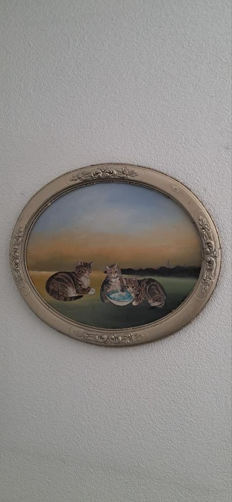 Origineel Schilderij A. v.d. Veer - Dierenlijn Katten, Ophalen of Verzenden