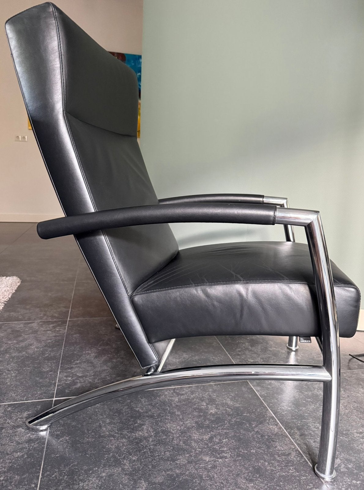Leolux Helical fauteuil in zwart leer met chromen frame., Ophalen, Zo goed als nieuw, 50 tot 75 cm, Leer