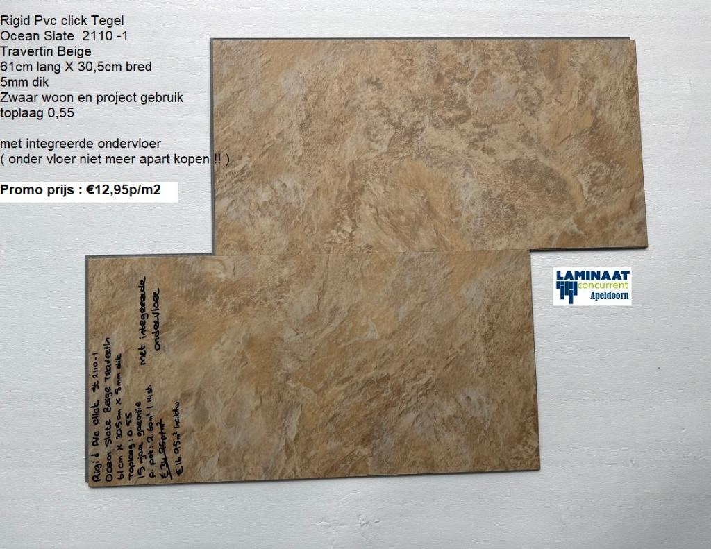 Pvc click Ocean slate 2110 + integreerde ondervloer €12,95m2, 75 m² of meer, Nieuw, Ophalen of Verzenden, Pvc click travertin beige met integreerde ondervloer