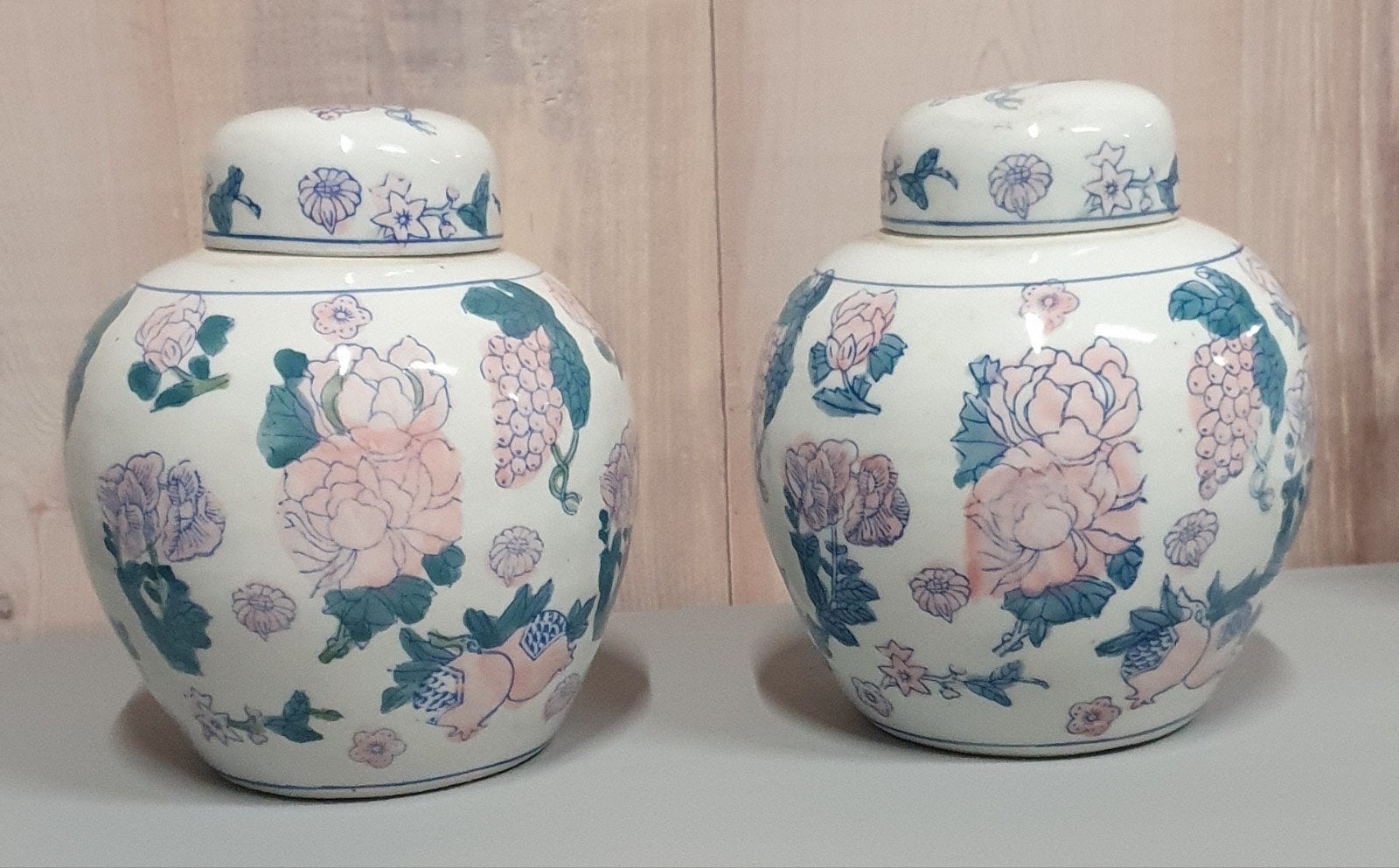 Twee gemberpotten met deksels en bloemenprint, Ophalen of Verzenden