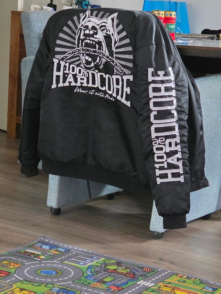 100% Hardcore Bomberjack Zwart met Opdruk, Ophalen, Zwart, 100% Hardcore, Overige maten