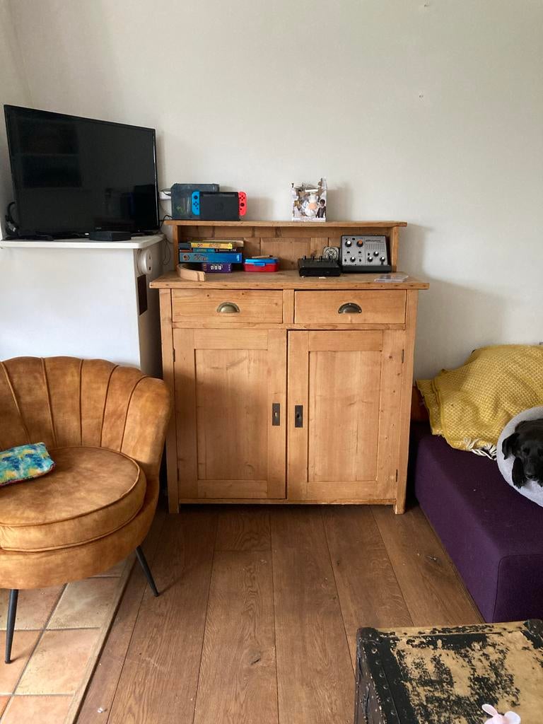 Mooie vintage geloogd grenen linnenkast, Ophalen, Gebruikt, 100 tot 150 cm, Vintage klassiek