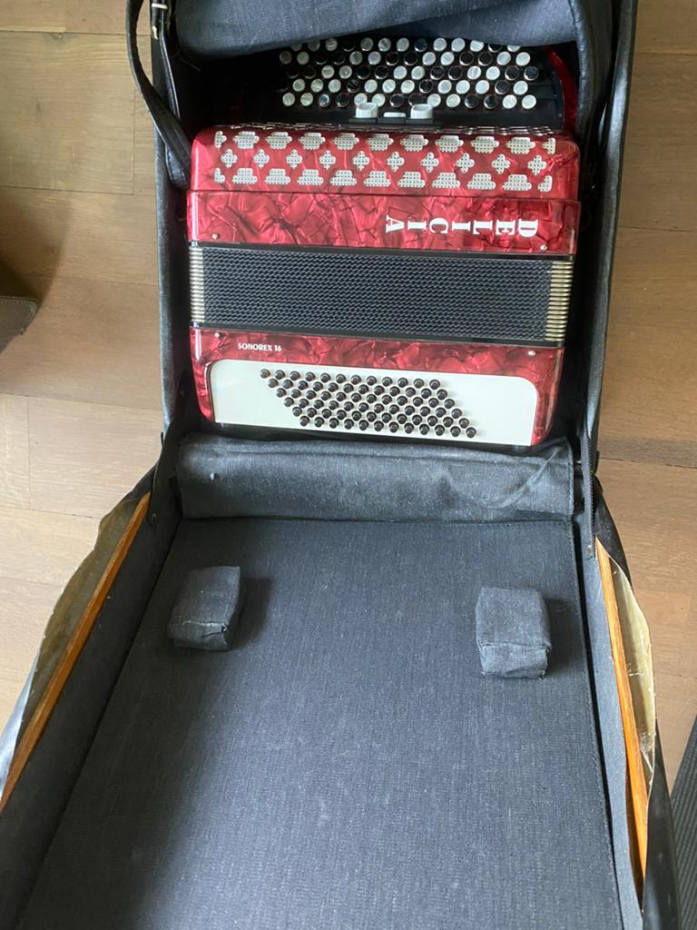 Delicia Sonorex 16 Knopaccordeon, Muziek en Instrumenten, Accordeons, Gebruikt, 72-bas, Ophalen of Verzenden, Met koffer