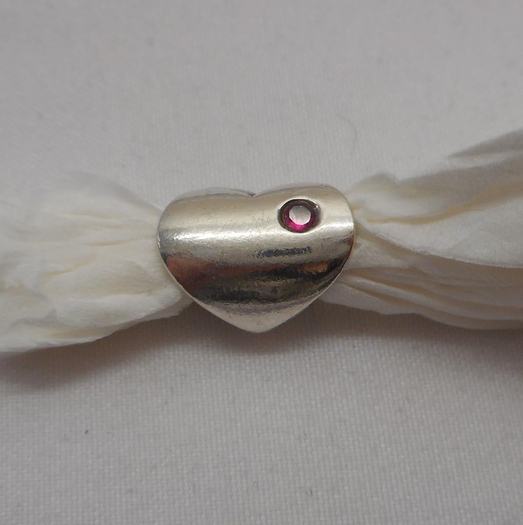 Zilveren Tedora spacer of hanger hart met steentje nr.1450
