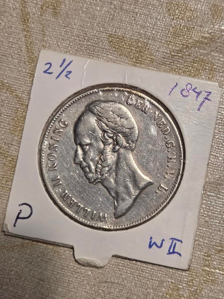 Zilveren 2½ Gulden Willem II uit 1847, Postzegels en Munten, Munten | Nederland, Zilver, Ophalen of Verzenden, Losse munt, 2½ gulden