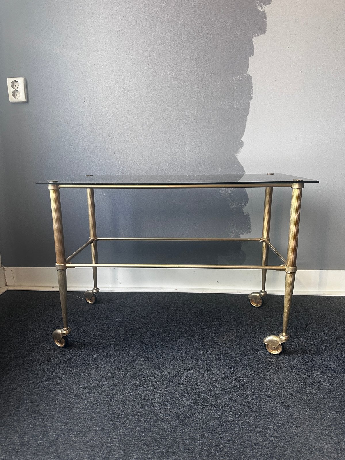 Vintage gouden serveerwagen met glazen platen, Ophalen