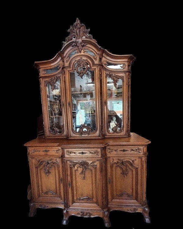 grote Luikse deux corps vitrinekast., Antiek en Kunst, Ophalen