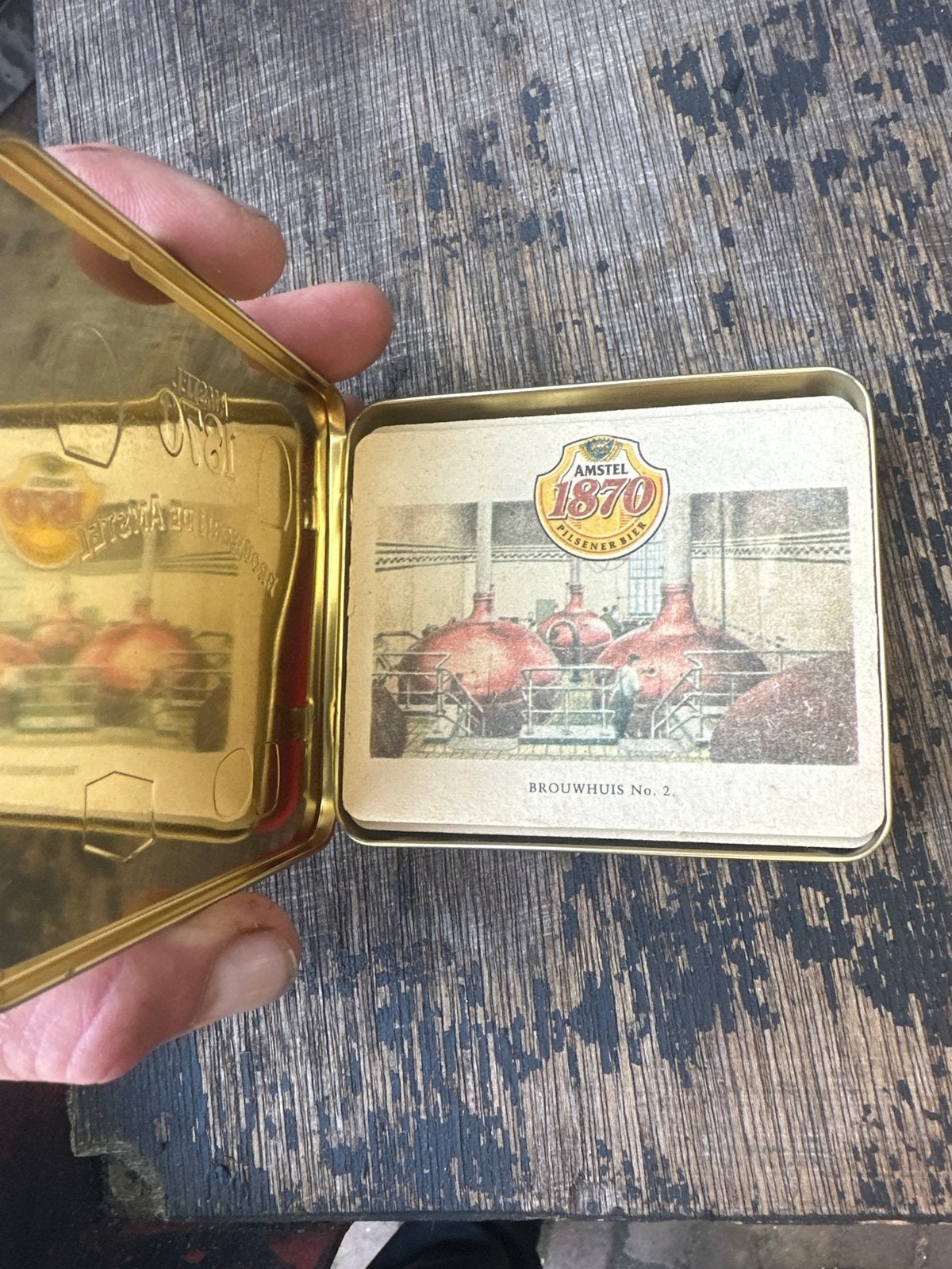 Vintage Amstel Pilsener Bier blikje 1870 Brouwhuis No. 2, Verzamelen, Ophalen of Verzenden, Gebruikt, Overige typen, Amstel