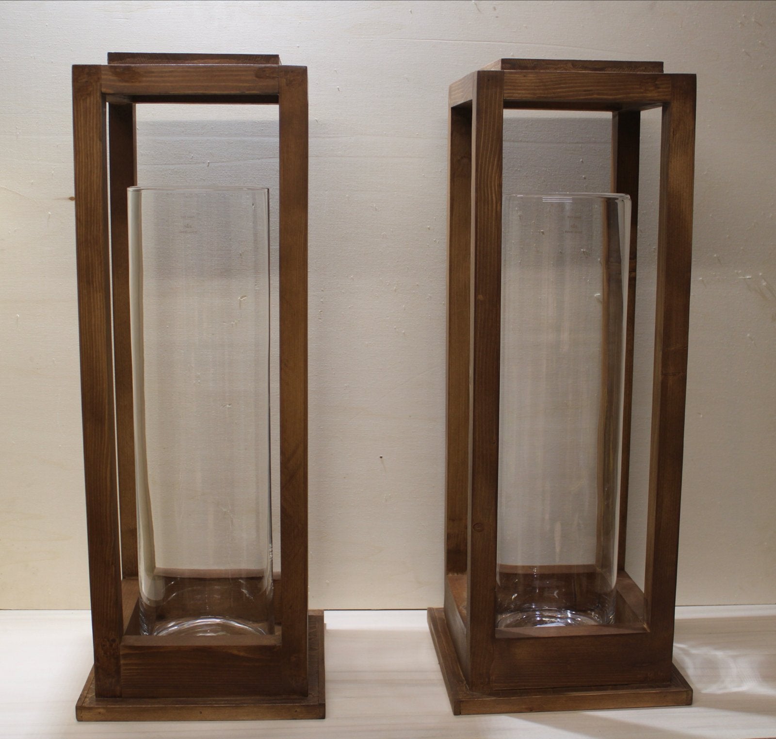 Set van 2 windlichten hout met glas, Ophalen, Bruin, Zo goed als nieuw, Geschikt voor droogbloemen