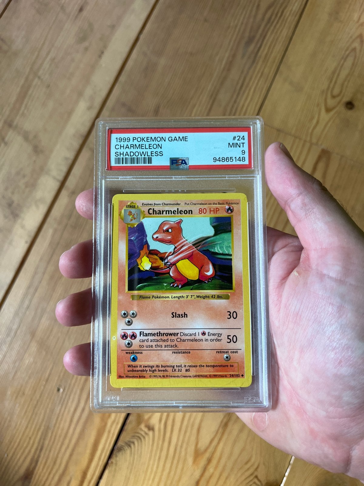 PSA 9 MINT Charmelon Shadowless 1999 Pokemon Game #24, Ophalen of Verzenden, Zo goed als nieuw, Losse kaart