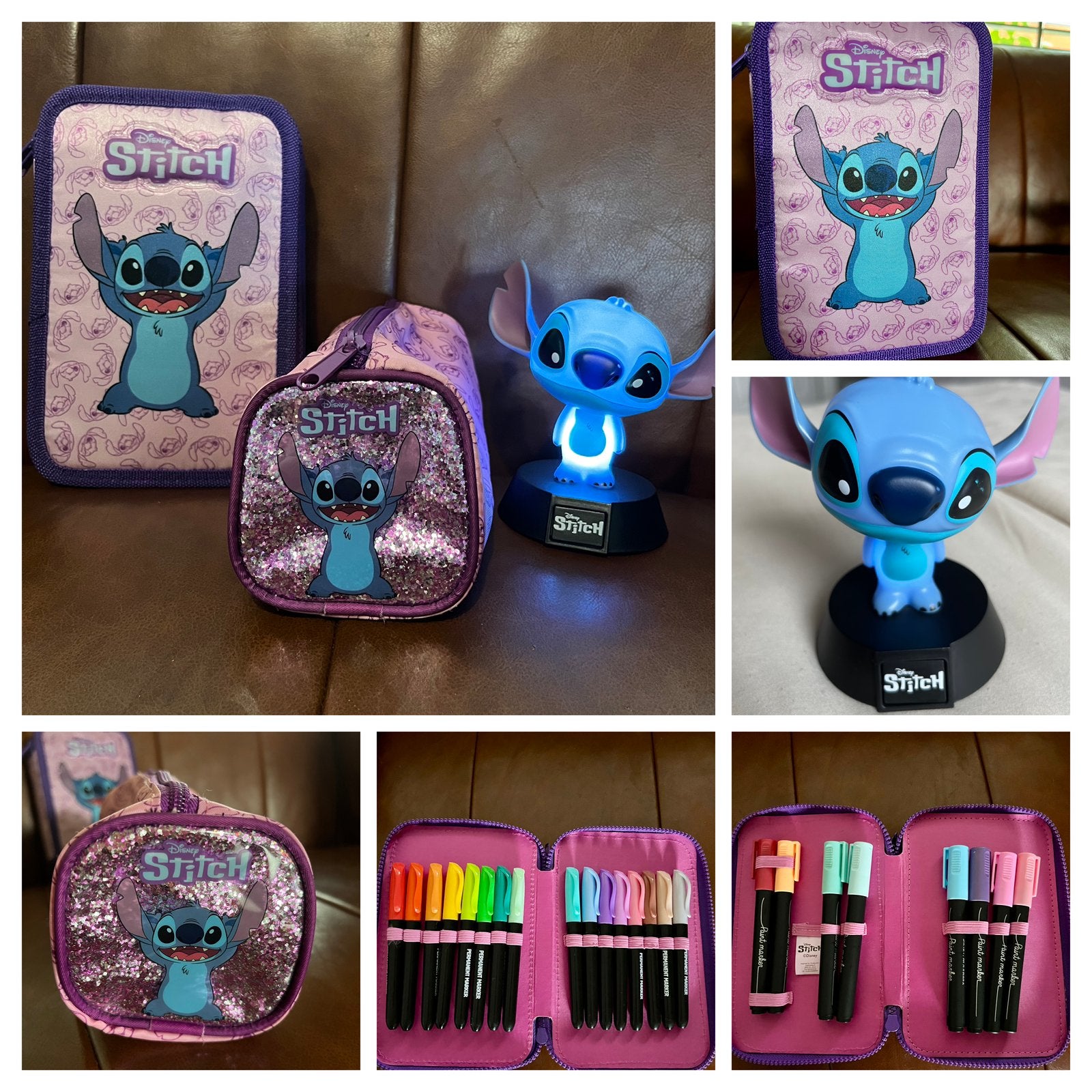Disney Stitch set – 2 etuis + LED lamp + stiften, Ophalen of Verzenden, Gebruikt