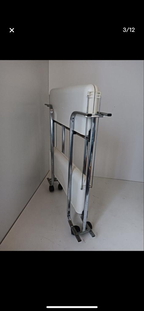 Vintage opvouwbare serveerwagen / trolley, chroom en wit, Huis en Inrichting, Vintage, Gebruikt, Ophalen of Verzenden, Metaal