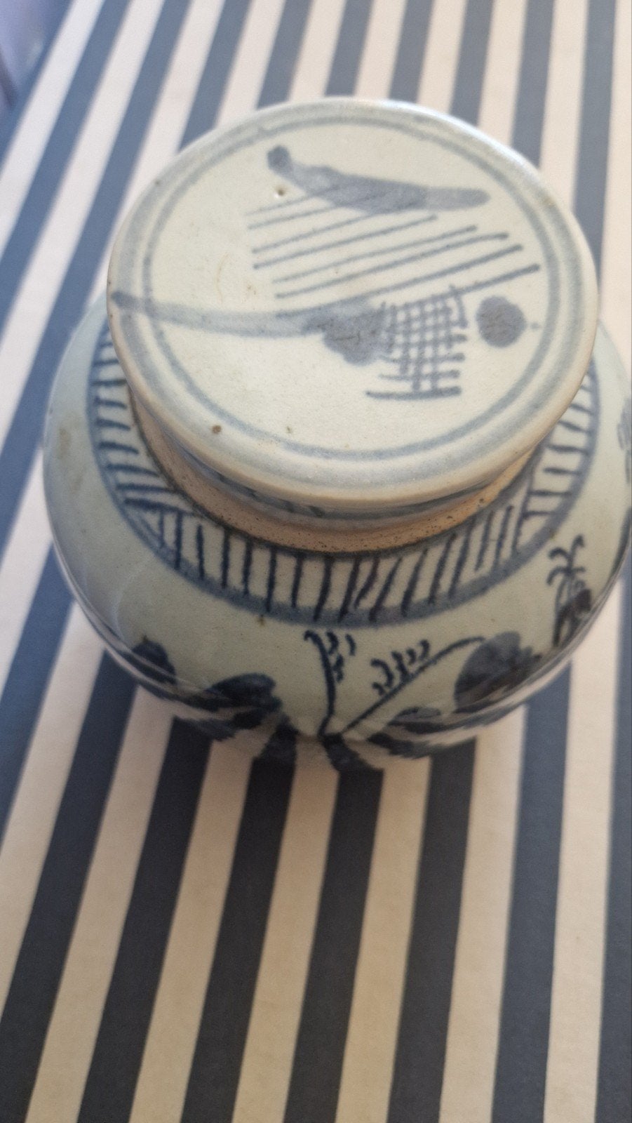 Antieke Aziatische  Blauw-Witte Gembe/ kruidenrpot, Ophalen of Verzenden