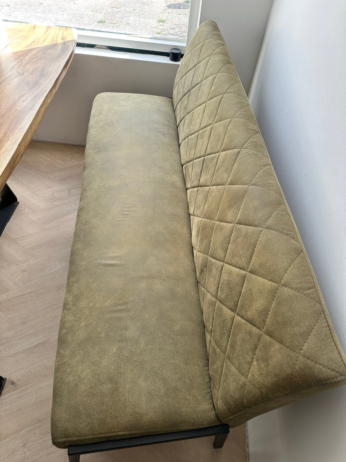 Eetkamerbanken; 2 stuks - 160cm met zwart frame, Huis en Inrichting, Gebruikt, 150 tot 200 cm, 200 cm of meer, Ophalen of Verzenden