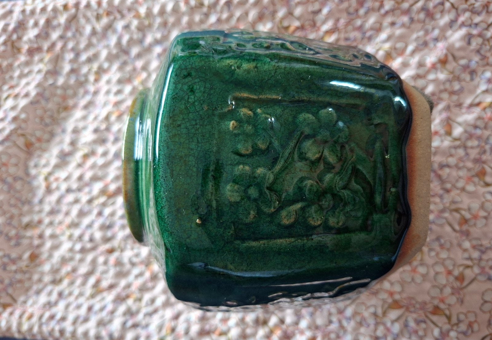 Groene Gemberpot met Reliëf - Goede Staat, Ophalen of Verzenden