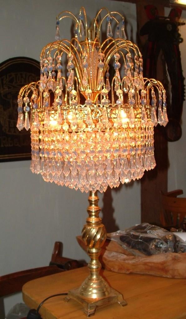 Swarovski Tafellamp lamp - kristal glas met bladgoud, dimmer, Ophalen, Zo goed als nieuw, Glas, 50 tot 75 cm
