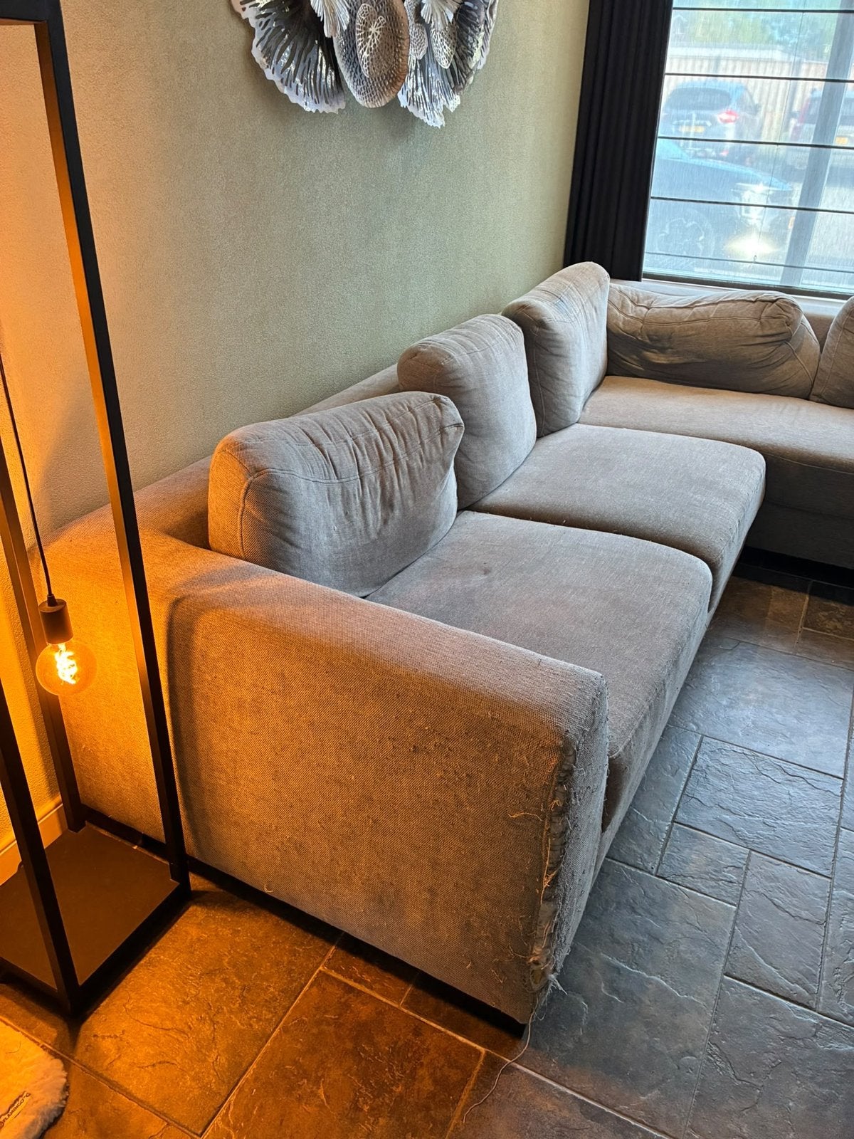 Grote hoekbank met chaise longue - Gebruikt, Huis en Inrichting, Ophalen, 250 tot 300 cm, Gebruikt, 100 tot 125 cm