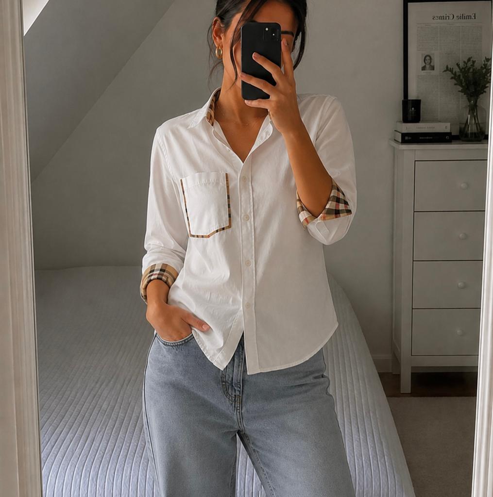 Burberry witte blouse met print - driekwartmouwen, Kleding | Dames, Ophalen of Verzenden, Zo goed als nieuw, Maat 34 (XS) of kleiner