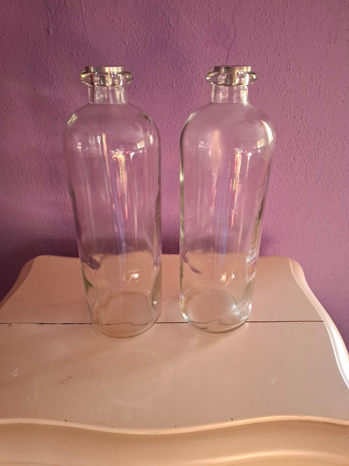 2 Glazen Oliebranders met 4 Flessen Lampenolie (32 cm), Ophalen of Verzenden