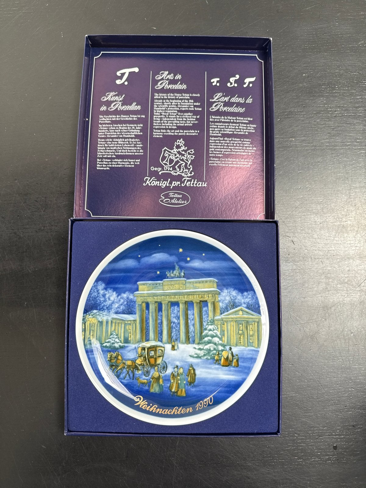 Kerstbord 1990 Brandenburger Tor - Königl. pr. Tettau, Antiek en Kunst, Ophalen of Verzenden