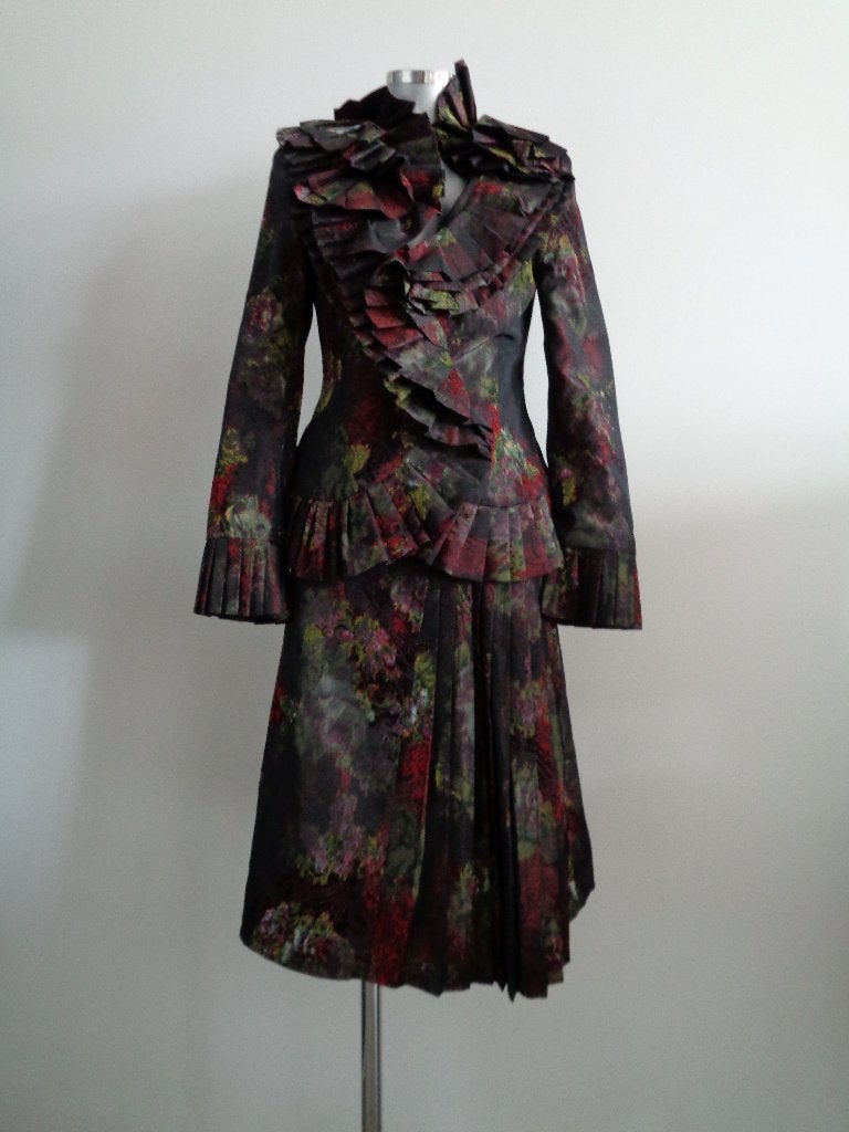 Sheguang Hu vintage designer mantel pak, brokaat zijde 36, Kleding | Dames, Kostuum of Pak, Zo goed als nieuw, Maat 36 (S), Sheguang Hu