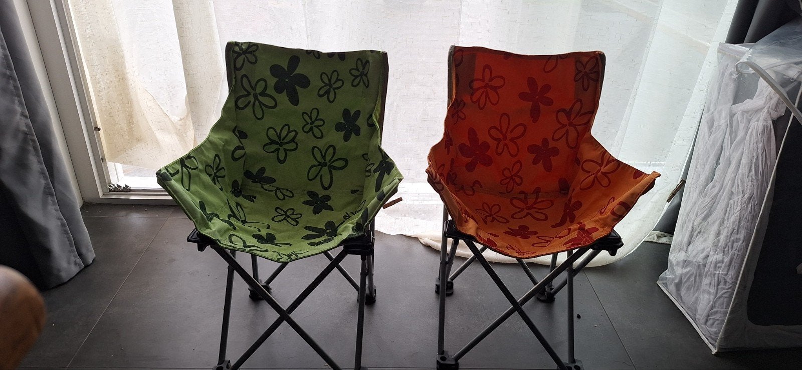 2 Opvouwbare Kinder Campingstoeltjes - Groen & Oranje, Ophalen, Gebruikt, Campingstoel