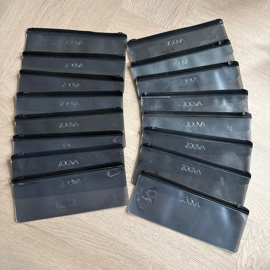 16 x Zoeva Etui mini make up tasje doorzichtig transparant, Ophalen of Verzenden, Zo goed als nieuw, Zwart, Gehele gezicht