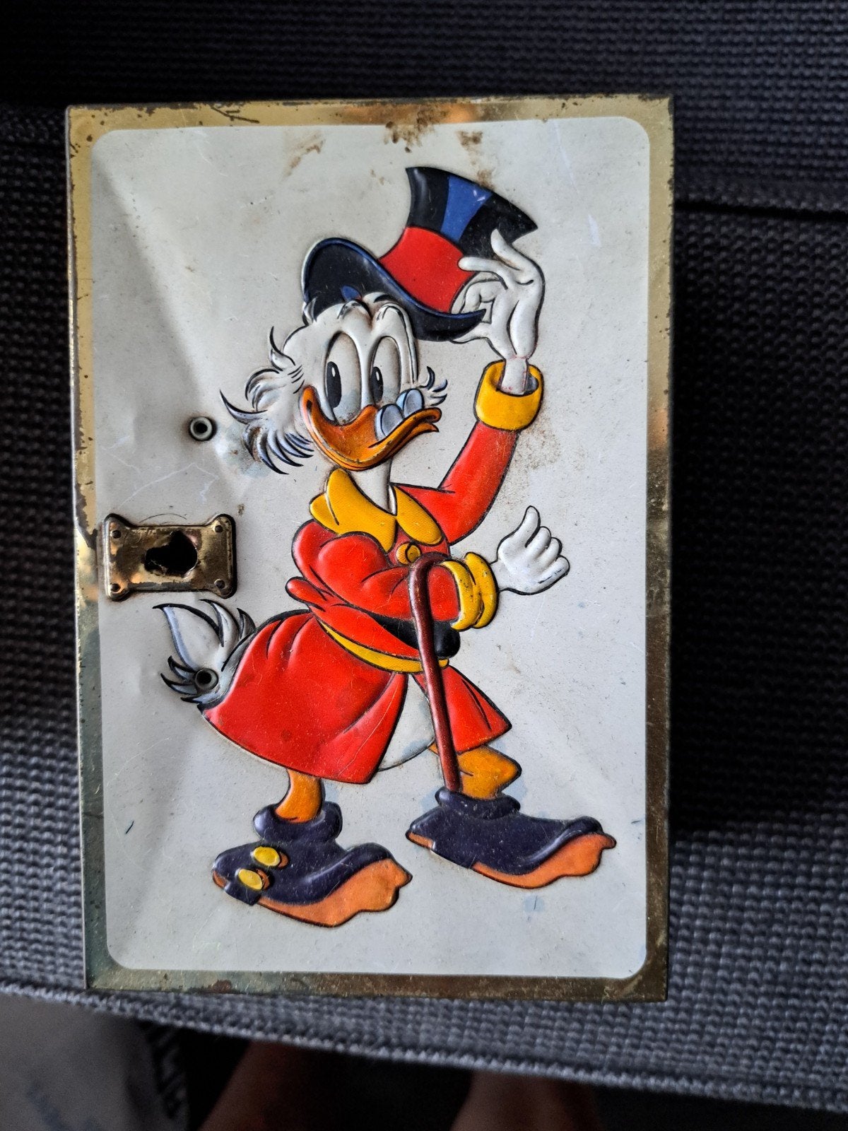 Vintage Dagobert Duck spaarpot - Disney metaal, Verzamelen, Ophalen, Gebruikt, Metaal of Blik, Strip- of Tekenfilmfiguur