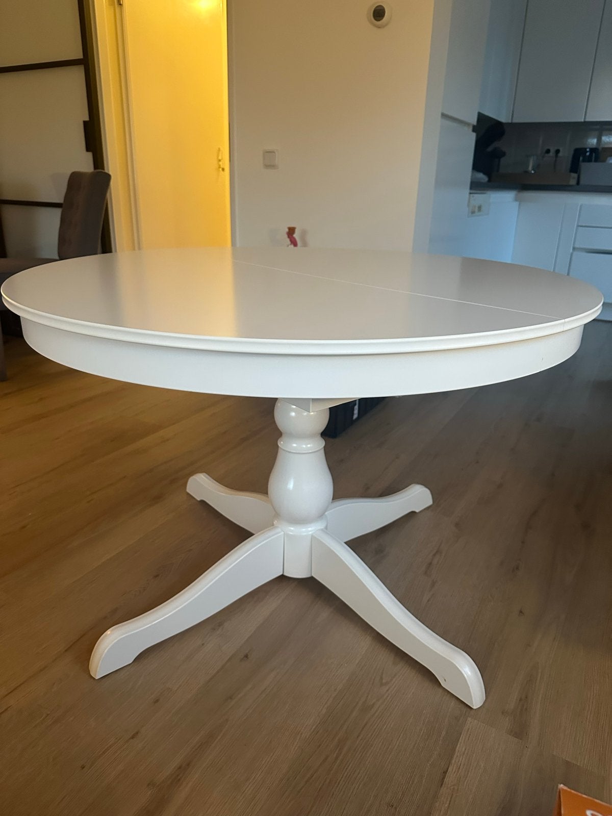 IKEA ROSENTORP uitschuifbare eettafel, wit, rond, Huis en Inrichting, Tafels | Eettafels, Ophalen, Gebruikt, 100 tot 150 cm, Rond