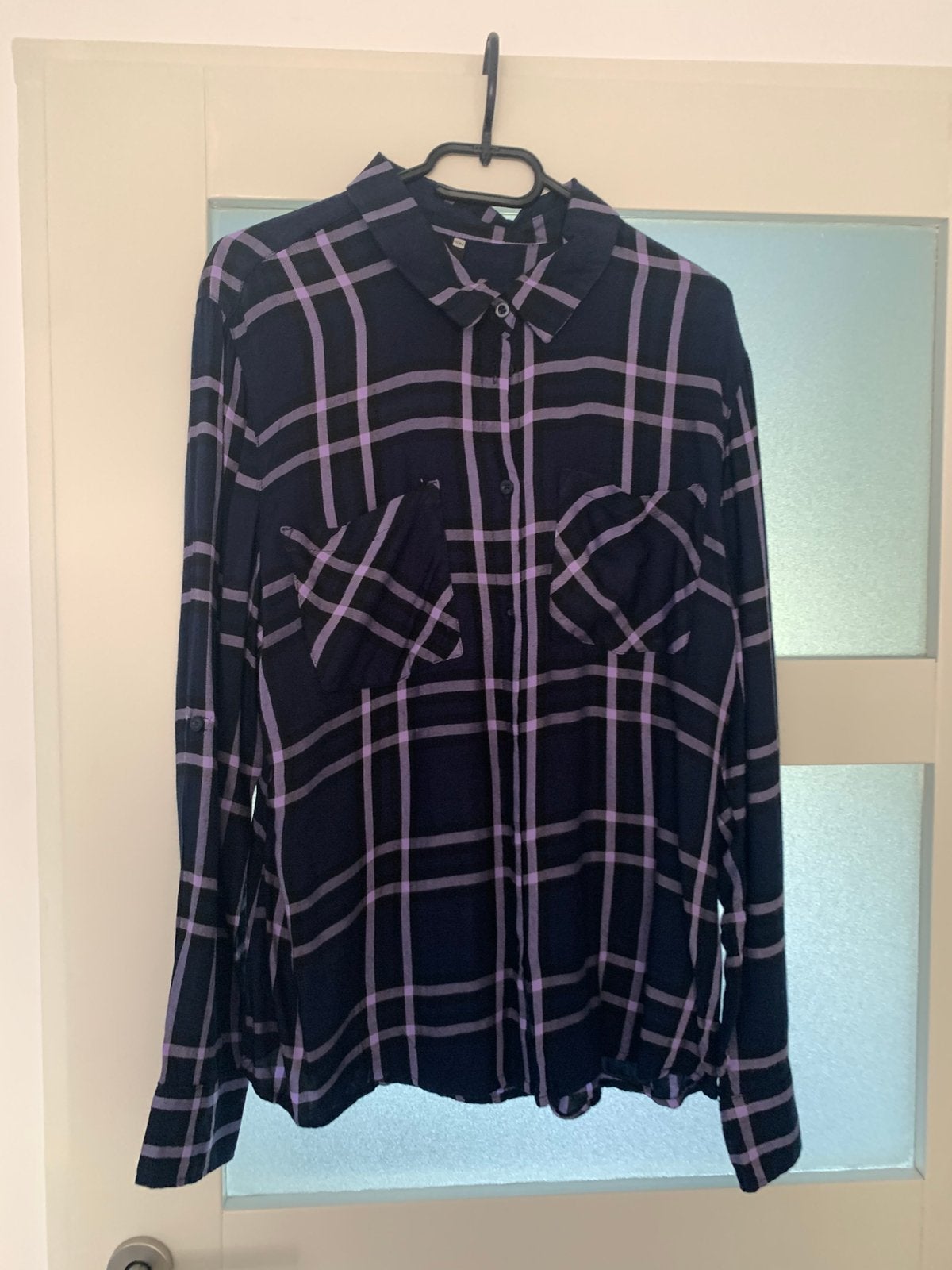 Blouse blauw lila ruit maat XL Hema, Ophalen of Verzenden, Zo goed als nieuw, Maat 46/48 (XL) of groter, Blauw