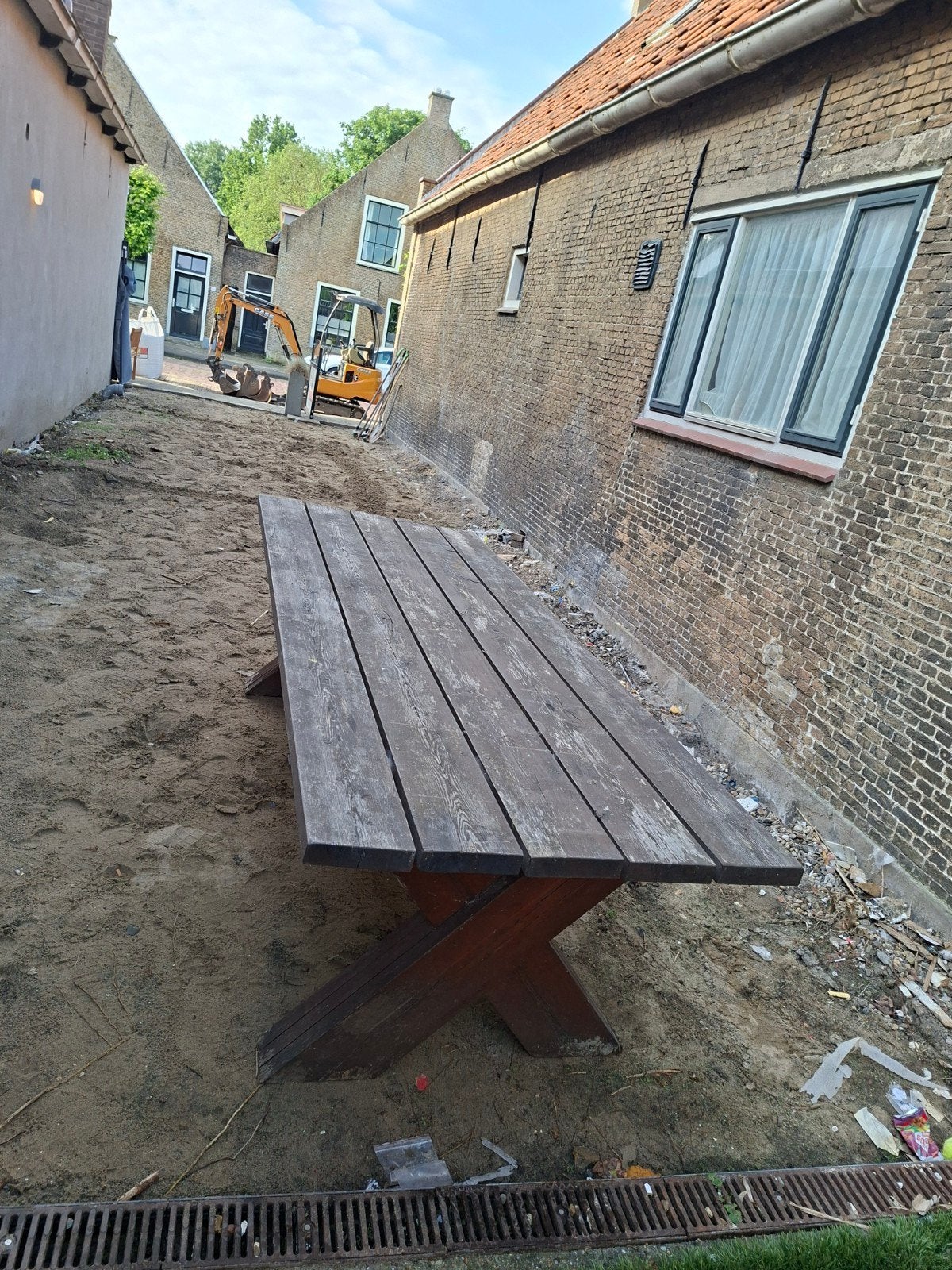 Zeer zware en degelijke tuintafel XXL 2.70m lang, Tuin en Terras, Tuintafels, Gebruikt, Rechthoekig, Hout, Ophalen of Verzenden