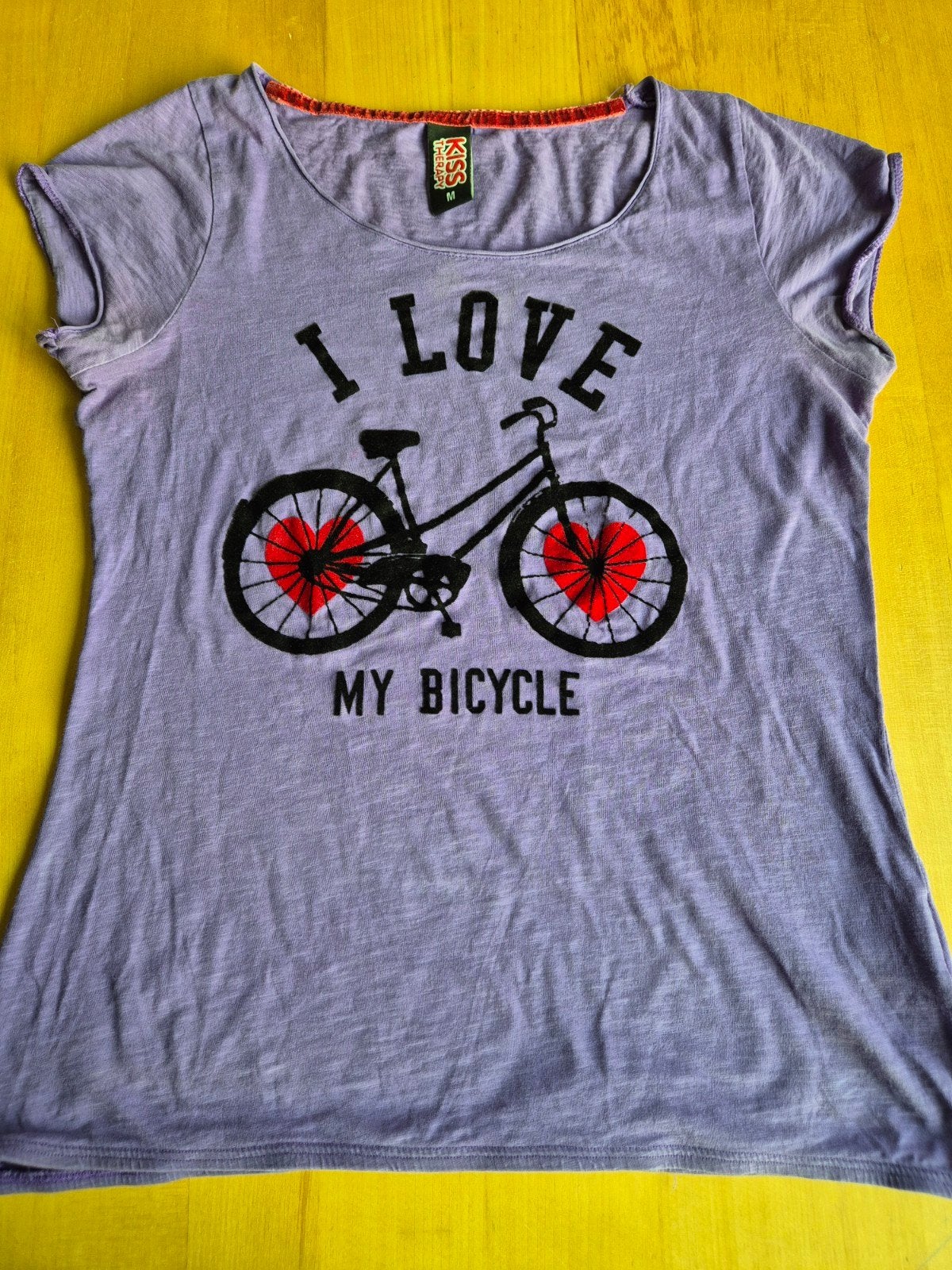 Voor de fietsliefhebster t shirt paars M, Ophalen of Verzenden, Zo goed als nieuw, Paars, Korte mouw