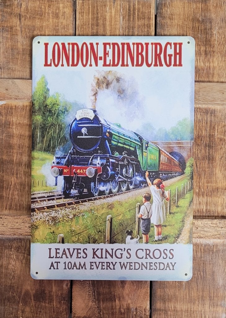 London Edinburgh Locomotief trein reclamebord van metaal, Reclamebord, Info@deconoord.nl, Deco Noord, Nieuw